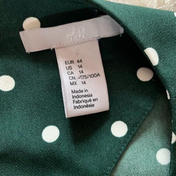 H&M hunter green polka dot long sleeve dress sz 14 - Picture 6 of 9